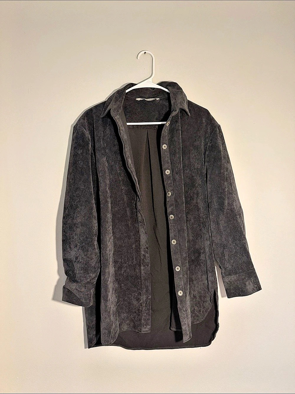 Zara Oversized Corduroy Button Down Shirt Jacket Black Medium
